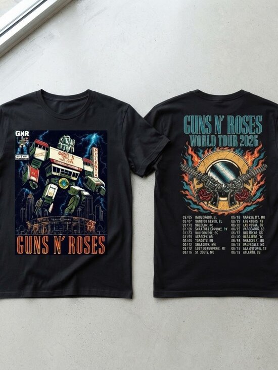 Gildan Other - Guns N' Roses World Tour 2026 Flame Skull Black T-Shirt S-4XL